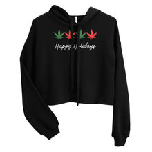 Load image into Gallery viewer, Happy Holidays in white text Crop Hoodie