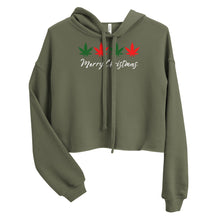Load image into Gallery viewer, Merry Chirstmas in white text Crop Hoodie