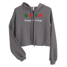Load image into Gallery viewer, Happy Holidays in white text Crop Hoodie